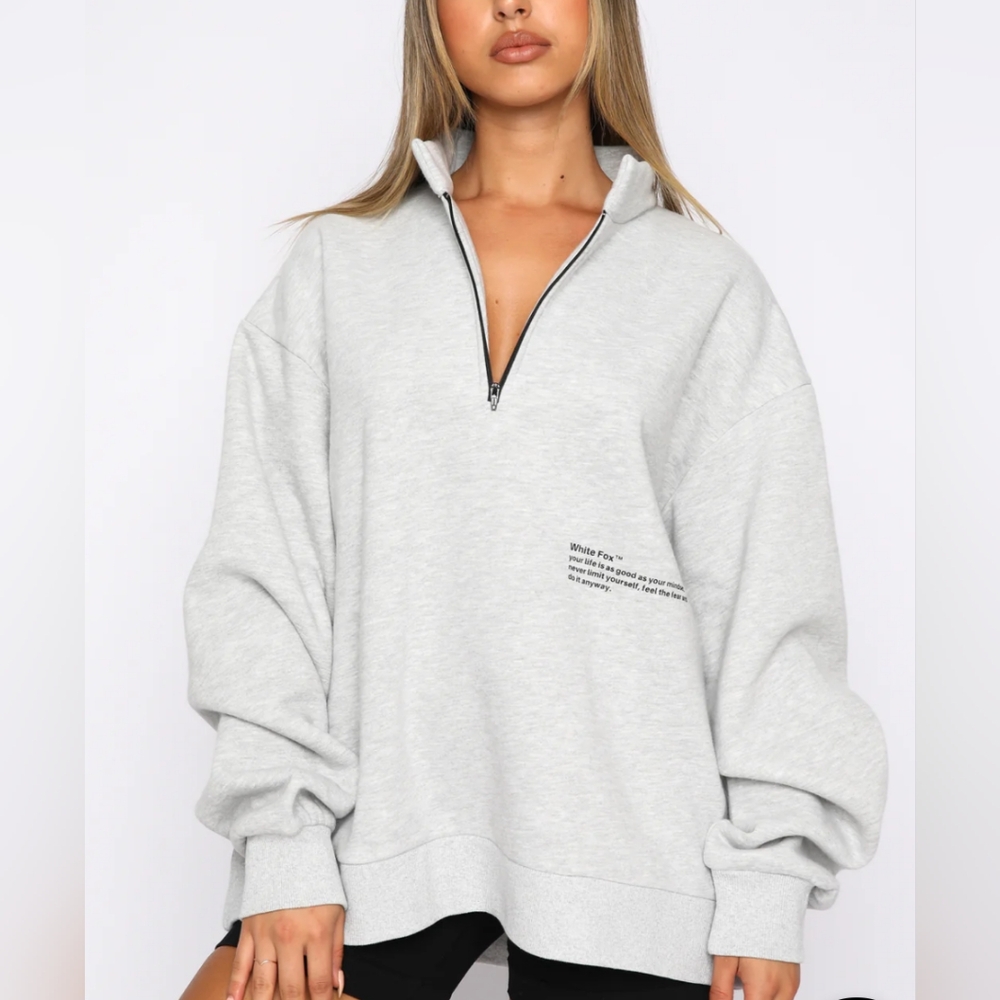White Fox Boutique Grey Market Quarter-Zip Oversized Sweatshirt - Sz XS/S NWT